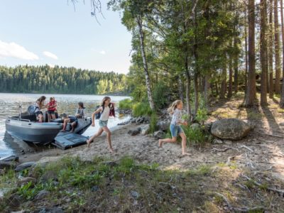 Camping by boat in summer